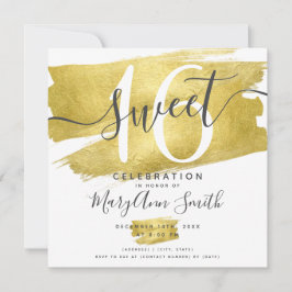 Convites Glam Gold Foil Paint Sweet 16º Aniversário