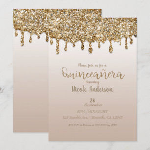 Convites Glam Gold Glitter Drip Quinceañera 15 Anos
