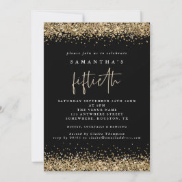 Convites Glam Gold Glitter Festa dos Cinquenta Preto