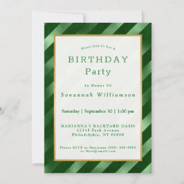 Convites Glam Green Stripe Pattern Aniversário