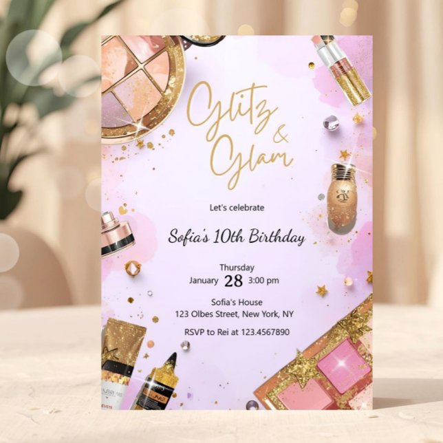 Convites Glam Makeup Birthday Party Blush Pink Spa Party (girl birthday, spa makeup birthday party, spa party, spa birthday, makeup party, glamorous birthday,)