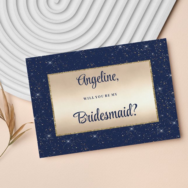 Convites Glam marinho azul dourado confetti Bridesmaid (Glam navy blue gold glitter confetti Bridesmaid )
