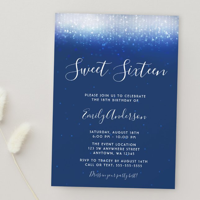 Convites Glam Navy Azul Sweet 16 (Criador carregado)