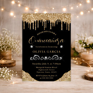 Convites Glam Ouro Brilhante Quinceanera
