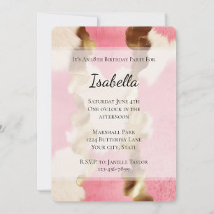 Convites Glam Ouro Creme Rosa Vaqueira Couro de Vaca Aniver