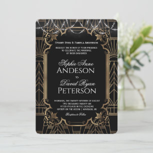 Convites Glam Ouro Grande Gatsby Preto Art Deco Anos 20 Cas