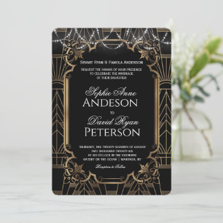 Convites Glam Ouro Grande Gatsby Preto Art Deco Anos 20 Cas