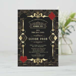 Convites Glam Ouro Preto Casino Gatsby 20s Baile de Formatu
