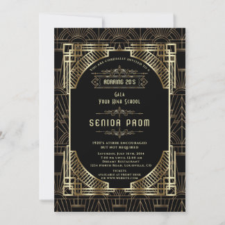 Convites Glam Ouro Preto Deco Gatsby Estilo Anos 20 Baile d