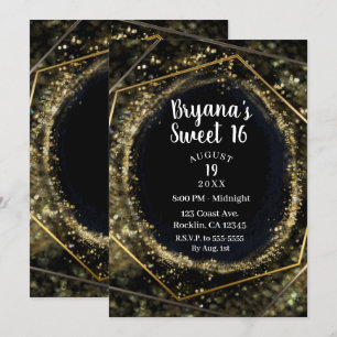 Convites Glam Ouro & Preto Moderno Abstrato Glam Sweet 16