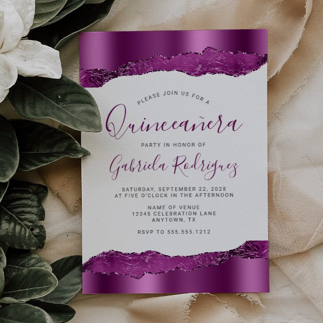 Convites Glam Purple Plum Foil Glitter Quinceañera (Criador carregado)