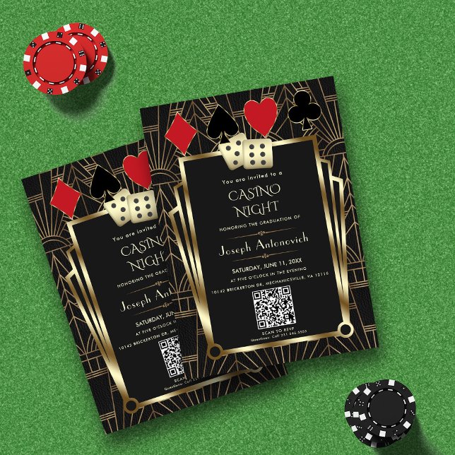 Convites Glam QR Code Las Vegas Casino Night Graduação (Criador carregado)