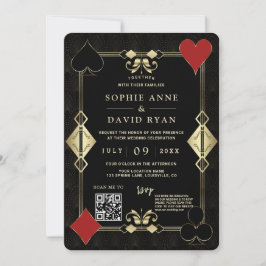 Convites Glam QR Code Roaring 20s Dourado Art Deco Wedding