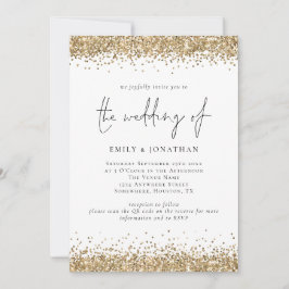 Convites Glam QR Código Dourado Glitter Borders Casamento