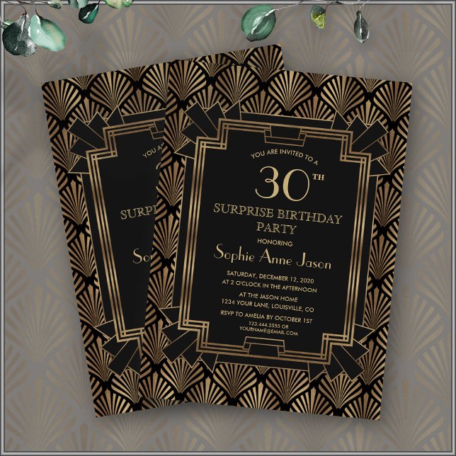 Convites Glam Roaring 20's Excelente Gatsby Art Deco Birthd (30th birthday Art Deco invitation elegant, trendy roaring 20s)
