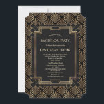 Convites Glam Roaring 20's Excelente Gatsby Bachelor Party<br><div class="desc">Chá de panela Gatsby Art Deco, Excelente de Glam Roaring 20's Gatsby Art Charming, design de cartão Vintage com um Excelente estilo deco Gatsby, uma velha Hollywood de 1920, com uma camada de folhas falsas e fontes lindas. Use a ferramenta Personalizar para adicionar suas informações. Para mais, visite, por favor,...</div>