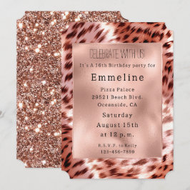 Convites Glam Rosa Dourada Pele Leopardo