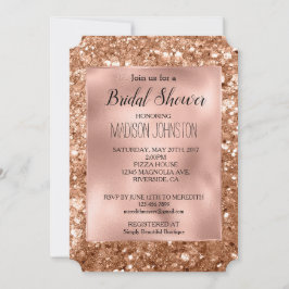 Convites Glam Rosa Dourado Glitter Espesso Chuveiro de Noiv