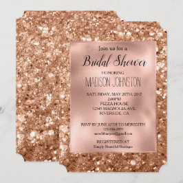 Convites Glam Rosa Dourado Glitter Espesso Chuveiro de Noiv