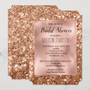 Convites Glam Rosa Dourado Glitter Espesso Chuveiro de Noiv