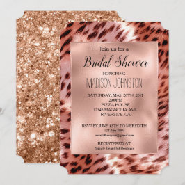 Convites Glam Rosa Dourado Leopardo Animal Chá de Noiva