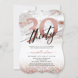 Convites Glam Rosa Dourado Marble & Glitter aniversário de