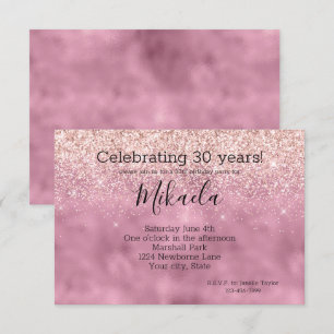 Convites Glam Rosa Glitzy Glitzy