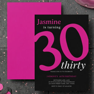 Convites Glam Rosa Quente Preto Chic Fazendo 30 Anos Aniver