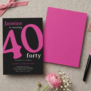 Convites Glam Rosa Quente Preto Chic Fazendo 40 Anos 
