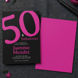 Convites Glam Rosa Quente Preto Chique 50 & Fabuloso Aniver