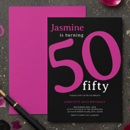 Convites Glam Rosa Quente Preto Chique 50 & Fabuloso Aniver