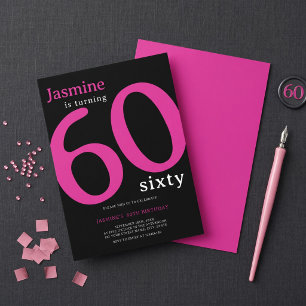Convites Glam Rosa Quente Preto Chique Fazendo 60 Anos