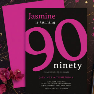 Convites Glam Rosa Quente Preto Fazendo 90 Aniversário de 9