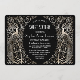 Convites Glam Silver Art Deco Peacocks Doce Dezesseis Parti