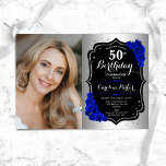 Convites Glam Silver Black Royal Blue Foto 50º aniversário<br><div class="desc">Elegante convite floral feminino para o 50º aniversário com sua foto. Glam design com falso prata. Apresenta rosas azuis reais, fonte de script e confetti. Perfeito para uma festa de comemoração de na moda adulto. Personalize com seus próprios detalhes. Pode ser personalizado para qualquer idade! Impressos convites Zazzle ou modelo...</div>