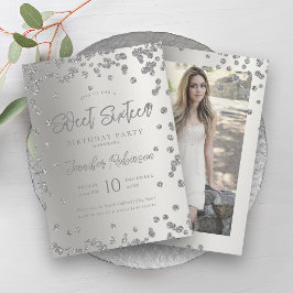 Convites Glam Silver Chic Glitter Foto Sweet 16