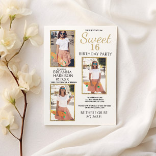 Convites Glam Simple Elegant White Foto Dourada Sweet 16
