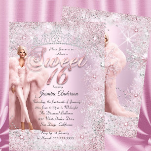 Convites Glam Sweet 16 Rosa Prata Coroa de Natal 