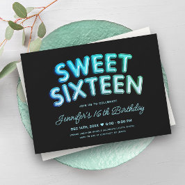 Convites Glam Turquoise Teal Balões Negros Sweet 16