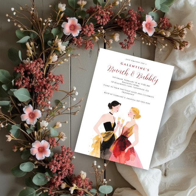 Convites Glam Two Elegant Women Galentines Day Party (Glam Two Elegant Women Galentine's Day Party Invitation Cards for Best Friends.)