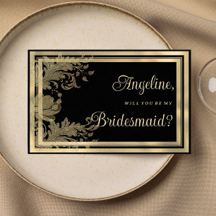 Convites Glam vintage negro dourado lace floral Bridesmaid