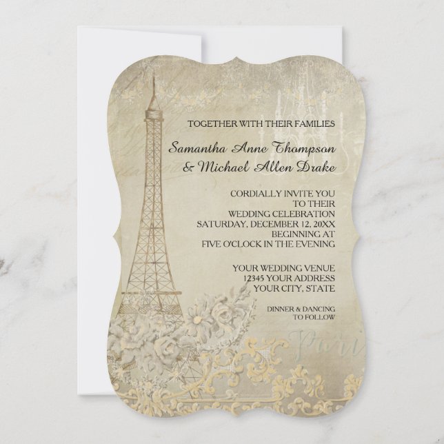 Convites Glam Vintage Paris Na moda parisiense Casamento (Verso)