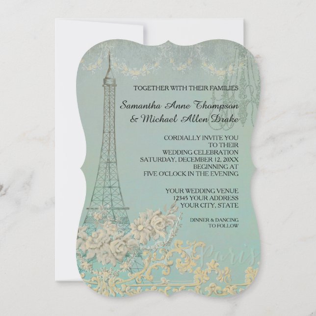 Convites Glam Vintage Paris Na moda parisiense Casamento (Verso)