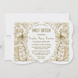 Convites Glam White Dourado Art Deco Peacocks Doce Dezessei
