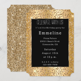 Convites Glam Yellow Dourado Glitter Leopardo