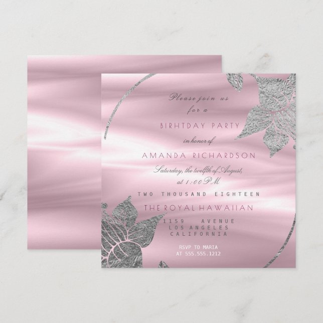 Convites Glama da Seda Lily Silver Festa de aniversário Rox (Frente/Verso)