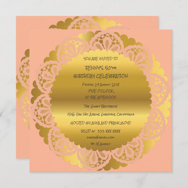 Convites Glama de rendas do pasto do Ouro de festa de anive (Frente/Verso)