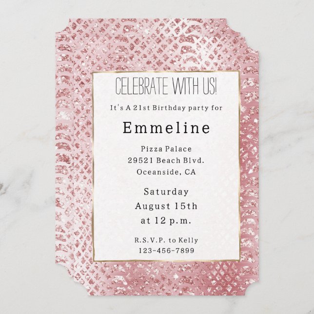 Convites Glama Rosa Esbranquiçada Cobra Pele (Frente/Verso)