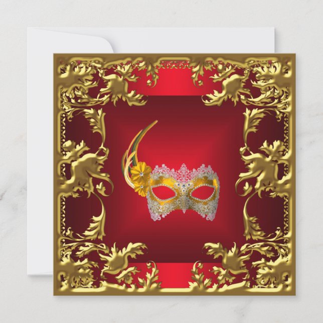 Convites Glamor Ball Invitation Elegante Red Black Dourado (Frente)