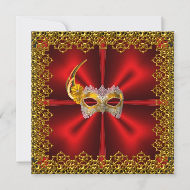 Convites Glamor Ball Invitation Elegante Red Dourado (Frente)